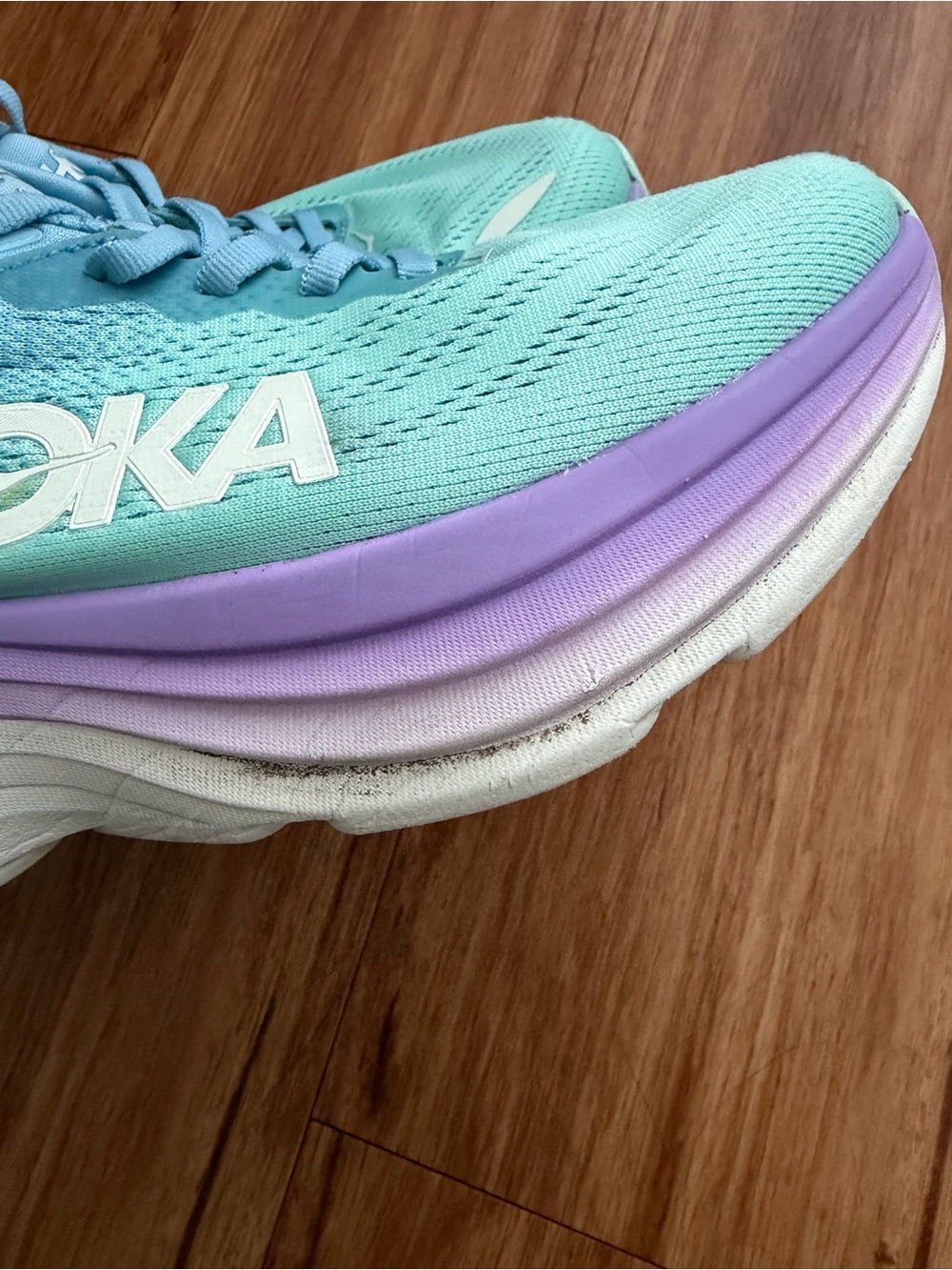 Hoka bondi 8 Women's Running Shoe in Aqua and Lavender - Picture 9 of 11